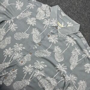 Batik Bay Men 2XB Blue Gray Pineapple Palm Tropical Rayon Aloha Camp Shirt Y2K